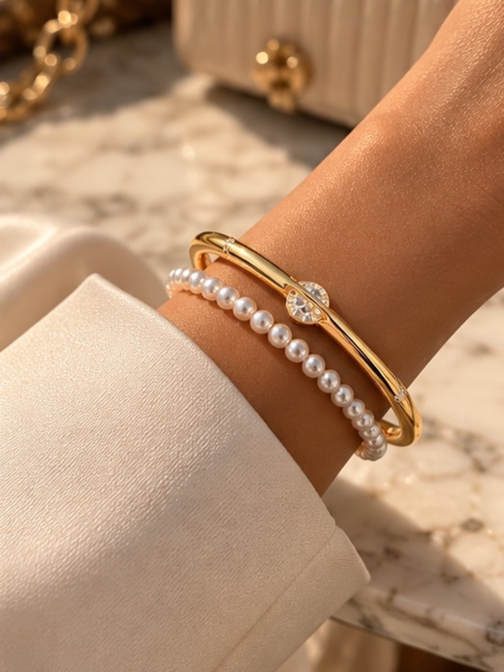 Celestine Rotating Crystal Gold Bangle
Bangle and Ring Set - Picture 2 of 4